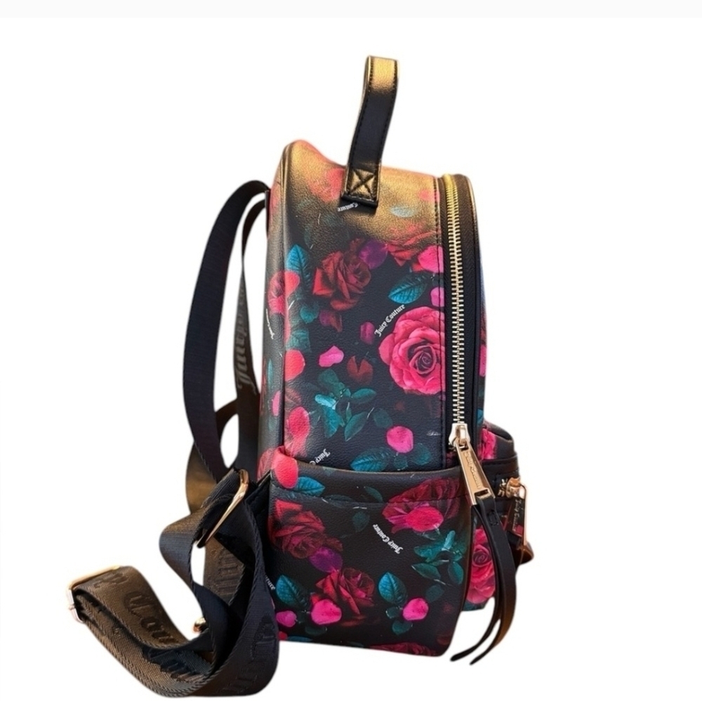 NWT Juicy Couture Floral Rose Backpack In Black and Pink - Picture 2 of 5